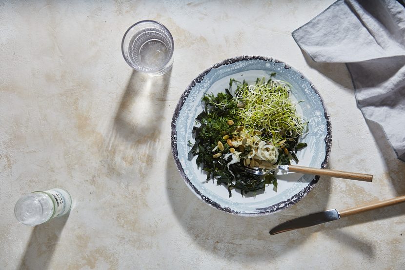 Seaweed salad with sauerkraut and sprouts