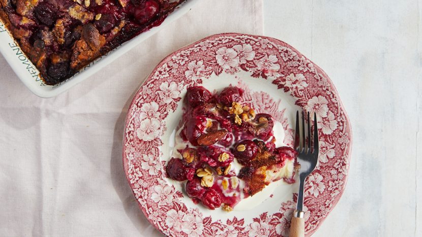 Cherry clafouti with granola